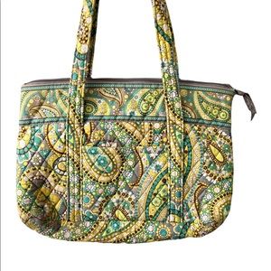 Vera Bradley Zippered Shoulder Bag Tote Handbag Yellow Green Grey